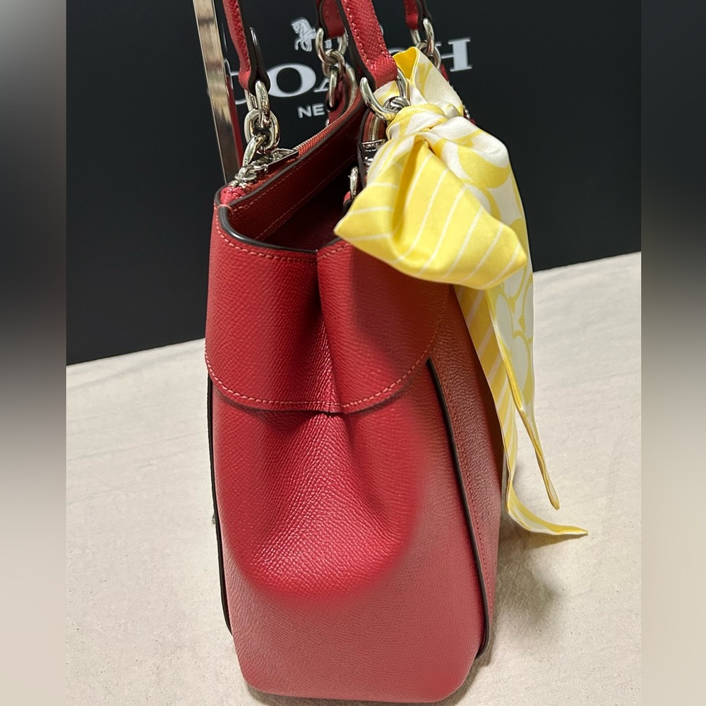 COACH Brooke Crossgrain Leather Carryall Satchel in Dark Red w/Silk Coach Twilly - Picture 5 of 13